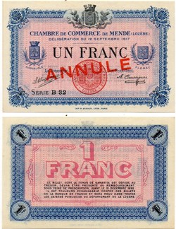 1 franc C.C.M. - Série B32 annulé
