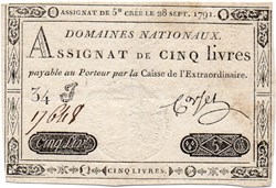 Assignat - 5 livres - 28 septembre 1791