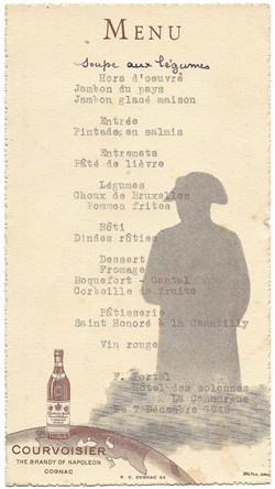 1948 - Menu du 7 décembre, Hotel des Colonnes