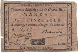 Billet de Confiance - GRANDRIEU (Lozère) - 15 sous