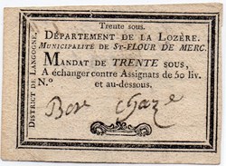 Billet de Confiance - St-FLOUR de MERCOIRE (Lozère) - 30 sous