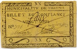 Billet de Confiance - VILLEFORT (Lozère) - 20 sous