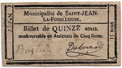 Billet de Confiance - St-JEAN-LA-FOUILLOUSE (Lozère) - 15 sous