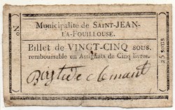 Billet de Confiance - St-JEAN-LA-FOUILLOUSE (Lozère) - 25 sous