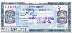 BON pour 100 litres d'essence détaxée