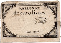 Assignat de 5 livres - 10 brumaire AN II