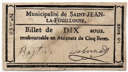 Billet de Confiance - St-JEAN-LA-FOUILLOUSE (Lozère) - 10 sous