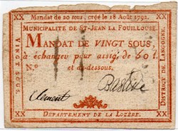 Billet de Confiance - St-JEAN-LA-FOUILLOUSE (Lozère) - 20 sous