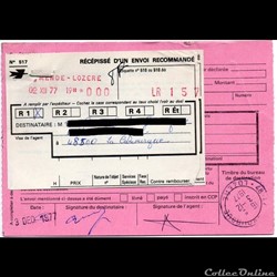 1977 - Type A9 sur avis et récépissé de recommandé