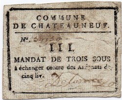 Billet de Confiance - CHATEAUNEUF (Lozère?) - III sous