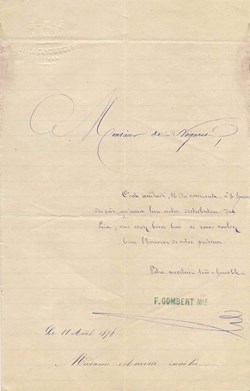 1878 - Lettre de Frère Gombert Marie