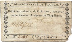 Billet de Confiance - FLORAC (Lozère) - 10 sous