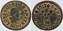 Dy 1359 - Louis XIII - Denier tournois - 1612, Toulouse
