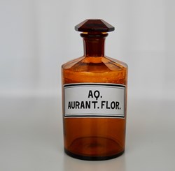 Flacon de pharmacie en verre ambré grand modèle à étiquette blanche et noire