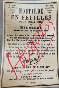 MOUTARDE en feuilles /Sinapisme de RIGOLLOT