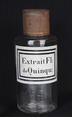 Flacon en verre petit modèle étiquette blanche Pharmacie RAVASSE