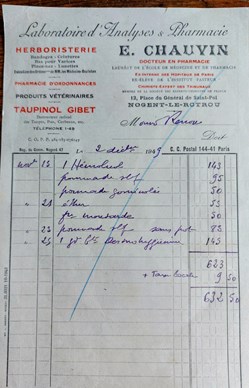 Facture E. CHAUVIN Nogent le Rotrou  2/12/1949