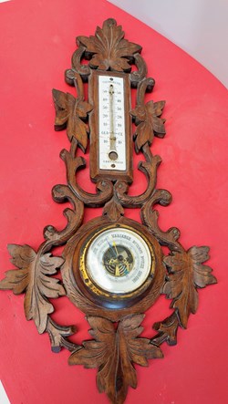 Baromètre - thermomètre mural support en bois