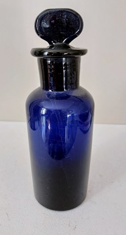 Bleu / Flacon de pharmacie verre bleu H 20 cm