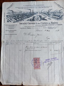 * Facture " HISTORIQUE" du 31/03/1917 Société Chimique des Usines du Rhône
