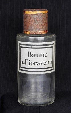 Flacon en verre grand modèle étiquette blanche Pharmacie RAVASSE