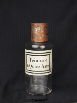 Flacon en verre petit modèle étiquette blanche Pharmacie RAVASSE