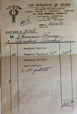 Facture Sangsues de 1950 " Les Sangsues de Brière"