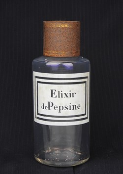 Flacon en verre petit modèle étiquette blanche Pharmacie RAVASSE