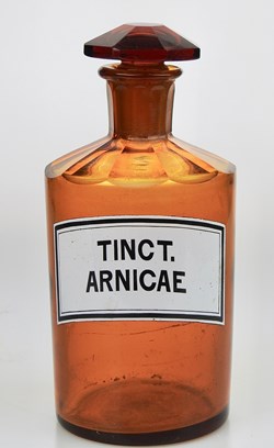 Flacon de pharmacie en verre ambré moyen modèle à étiquette blanche et noire