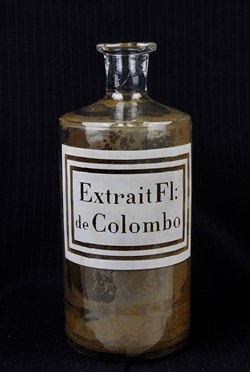 Flacon en verre petit modèle étiquette blanche sans couvercle Pharmacie RAVASSE
