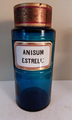 Pot de Pharmacie en verre bleu Anisum Estrell: