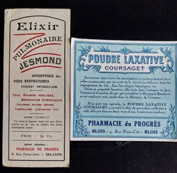 Phie du Progrès Blois / Étiquettes Élixir et laxatif