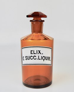 Flacon de pharmacie en verre ambré moyen modèle à étiquette blanche et noire