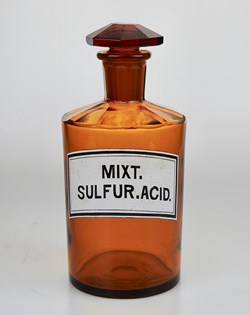 Flacon de pharmacie en verre ambré moyen modèle à étiquette blanche et noire