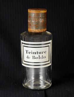 Flacon en verre très petit modèle étiquette blanche Pharmacie RAVASSE
