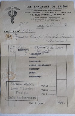 Facture de Sangsues 1953 " Les Sangsues de Brière"
