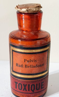 Pulvis Rad : Belladonæ/ Flacon verre ambré 12cm