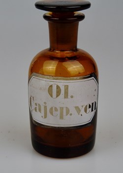 Flacon de pharmacie en verre ambré petit modèle avec étiquette