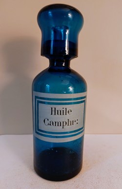 HUILE CAMPHR: Flacon verseur verre bleu
