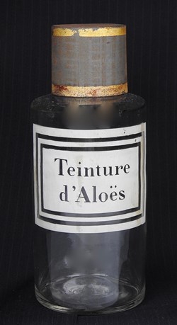 Flacon en verre petit modèle étiquette blanche Pharmacie RAVASSE