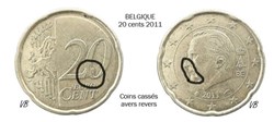 Belgique - 20 cents 2011 - coins cassés avers et revers