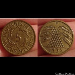 Allemagne - 5 pfennig 1935 F