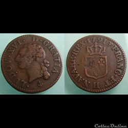 1791 H - Liard à l'écu - Louis XVI