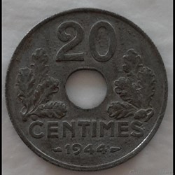 1944 - 20 centimes - Zinc