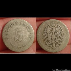 Allemagne - 5 pfennig 1874 F