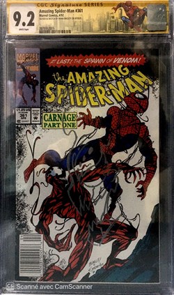 Amazing Spider-Man #361 signé & remaqué par Mark Bagley.