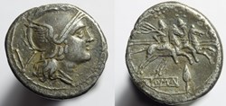 Upright Spear, Quinarius, Roman Republic, Crawford 83/3