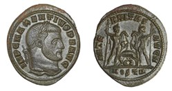 309 CE, Maxentius, dioscuri with wolf and twins, Ostia mint
