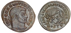 308-309 CE, Maxentius Ostia Mint follis - RIC 52, Wolf and Twins
