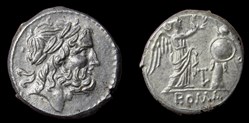 Victoriatus of Luceria - Archaic L-T monogram